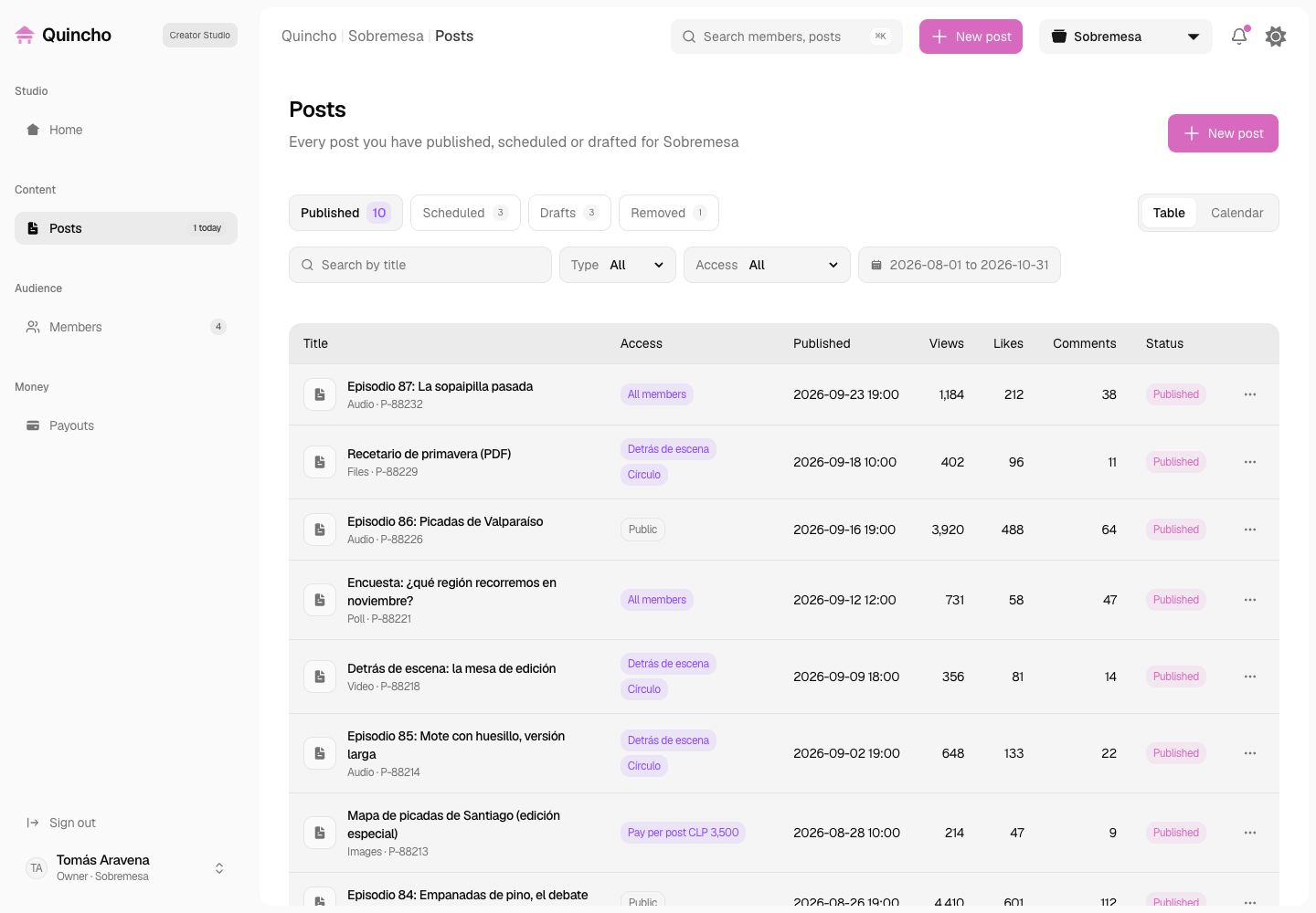 Quincho - Creator Membership Platform with Payments and Payouts in Pesos screenshot 2