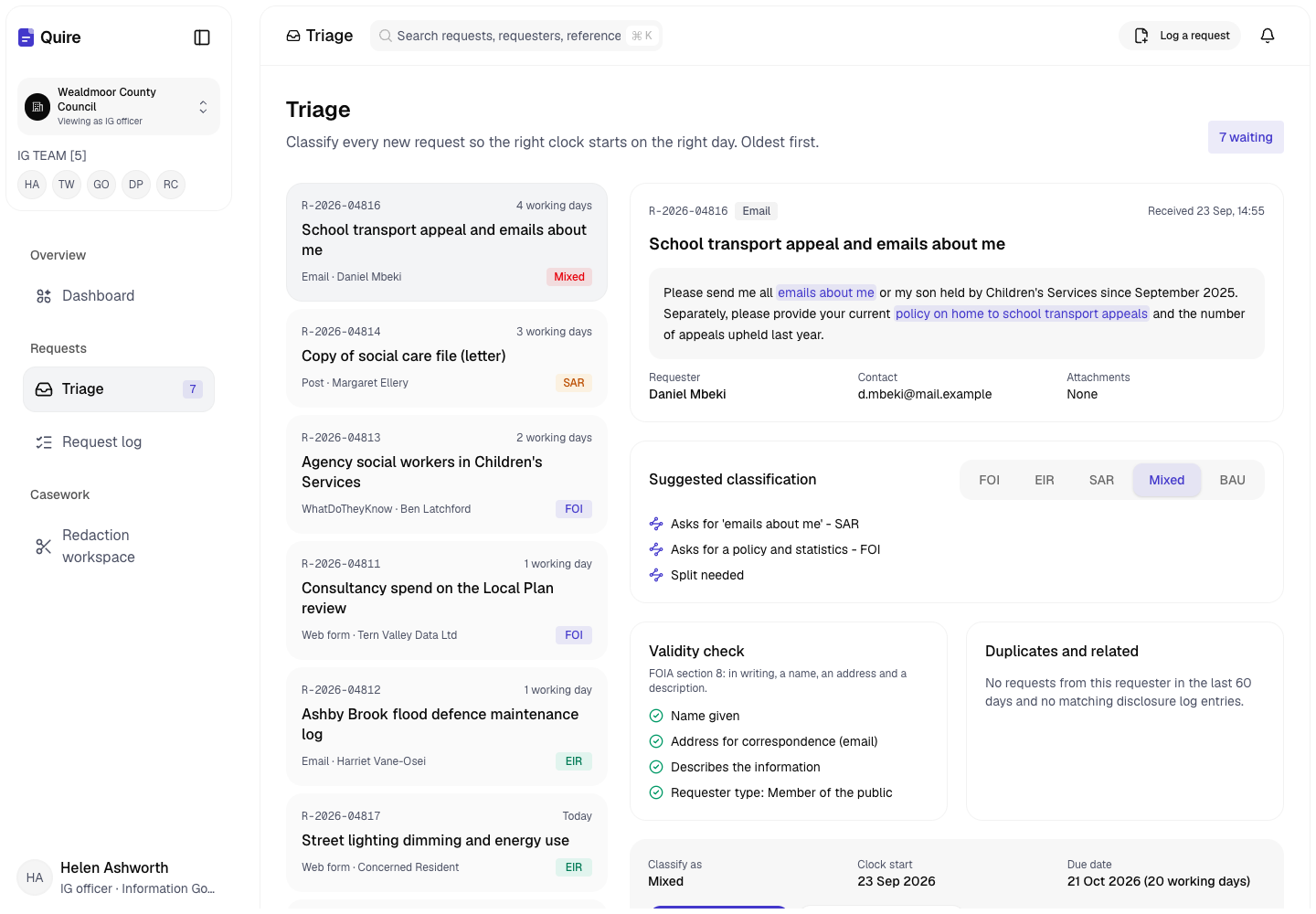 Quire - Information Rights Platform for FOI, EIR and Subject Access Requests screenshot 2