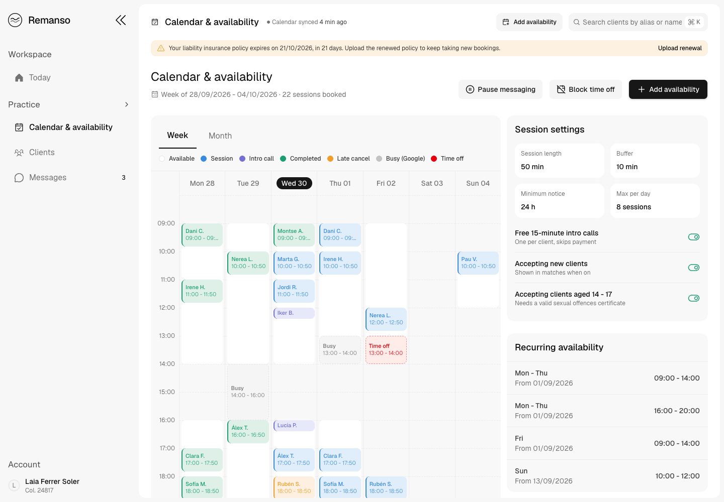 Remanso - Online Therapy Platform with Crisis Rules Built In screenshot 2