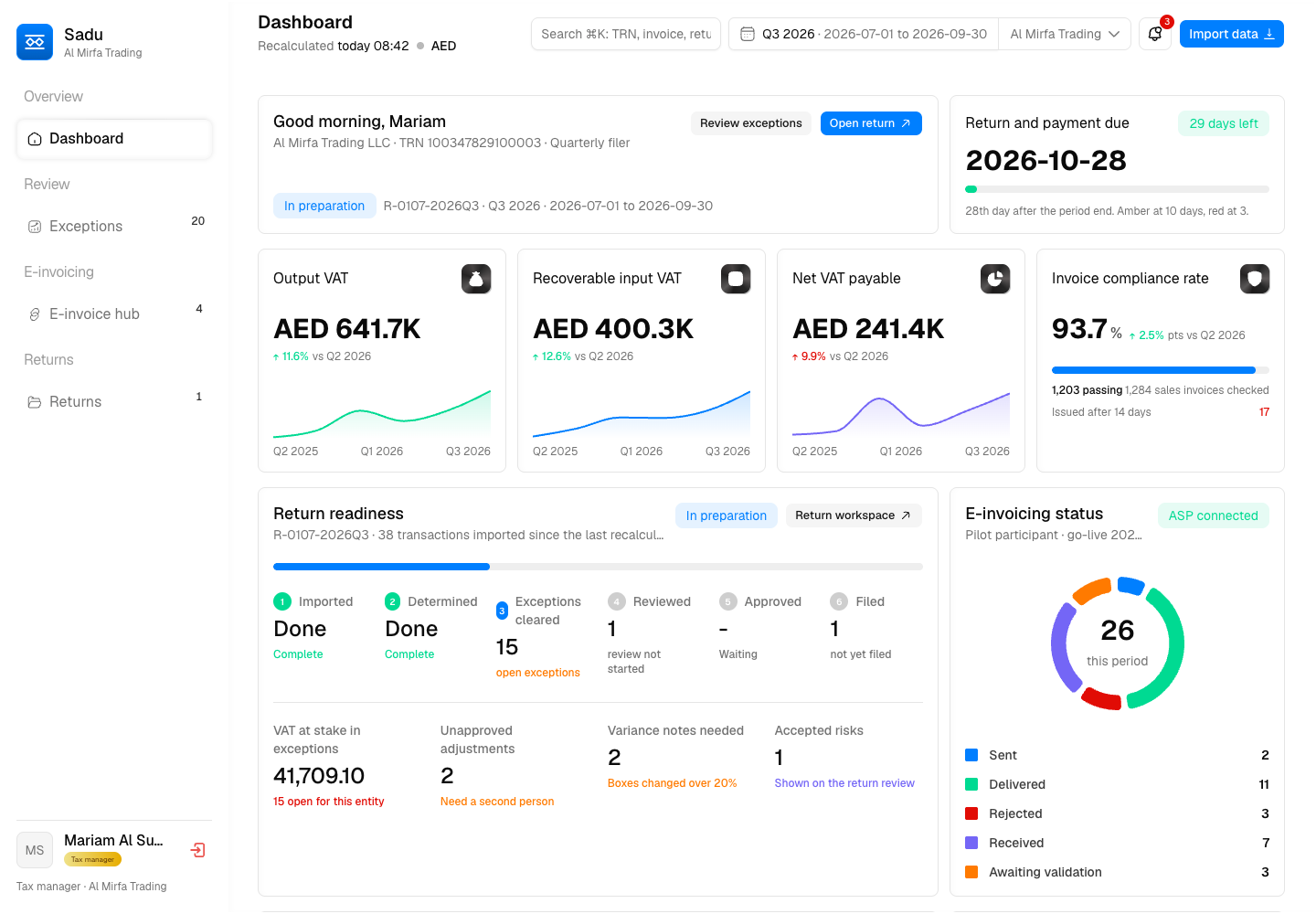 Sadu - UAE VAT Compliance Platform from ERP Data to a Filed VAT201