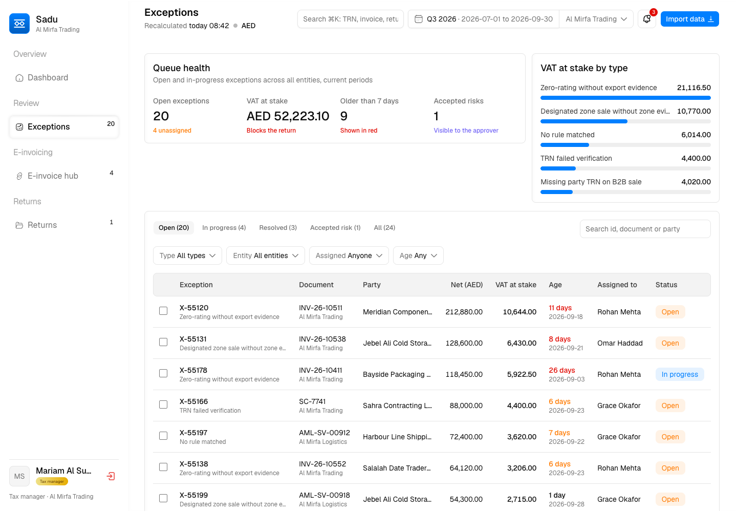 Sadu - UAE VAT Compliance Platform from ERP Data to a Filed VAT201 screenshot 2