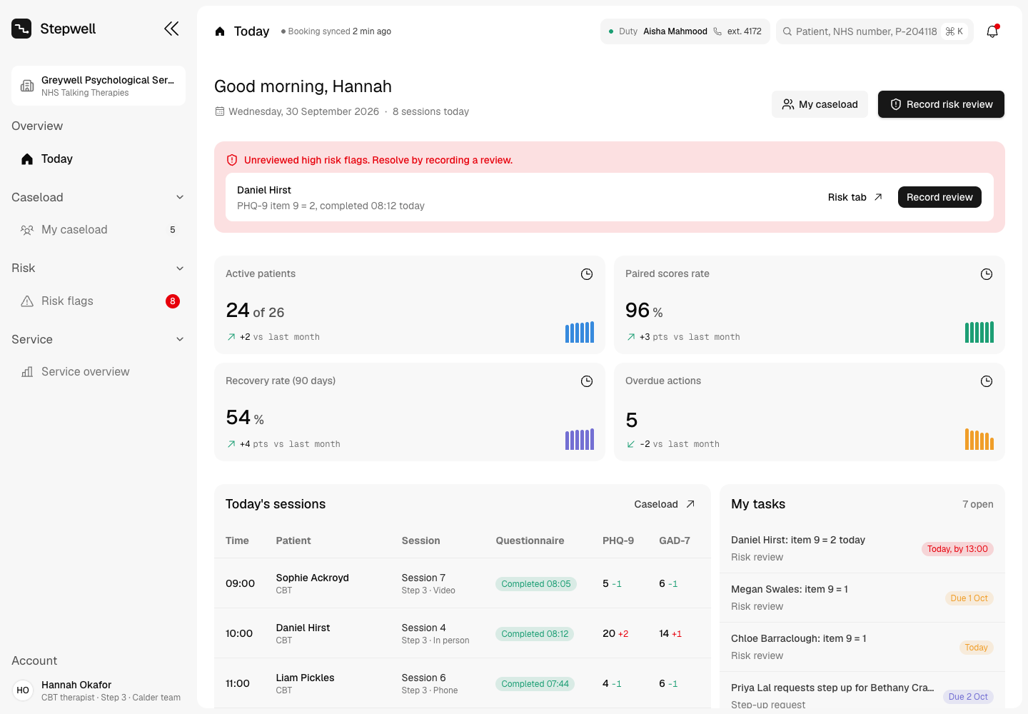 Stepwell - Care Team Dashboard for an NHS Talking Therapies Service