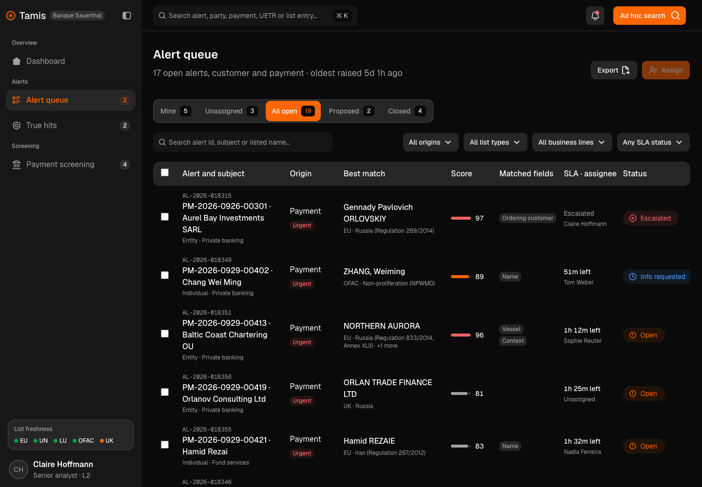 Tamis - Sanctions and PEP Screening Platform with Four-Eyes Decisions screenshot 2