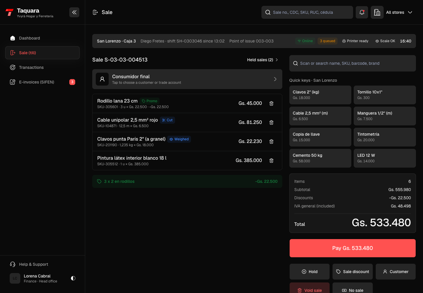 Taquara - Offline-First Point of Sale with SIFEN E-Invoicing screenshot 2