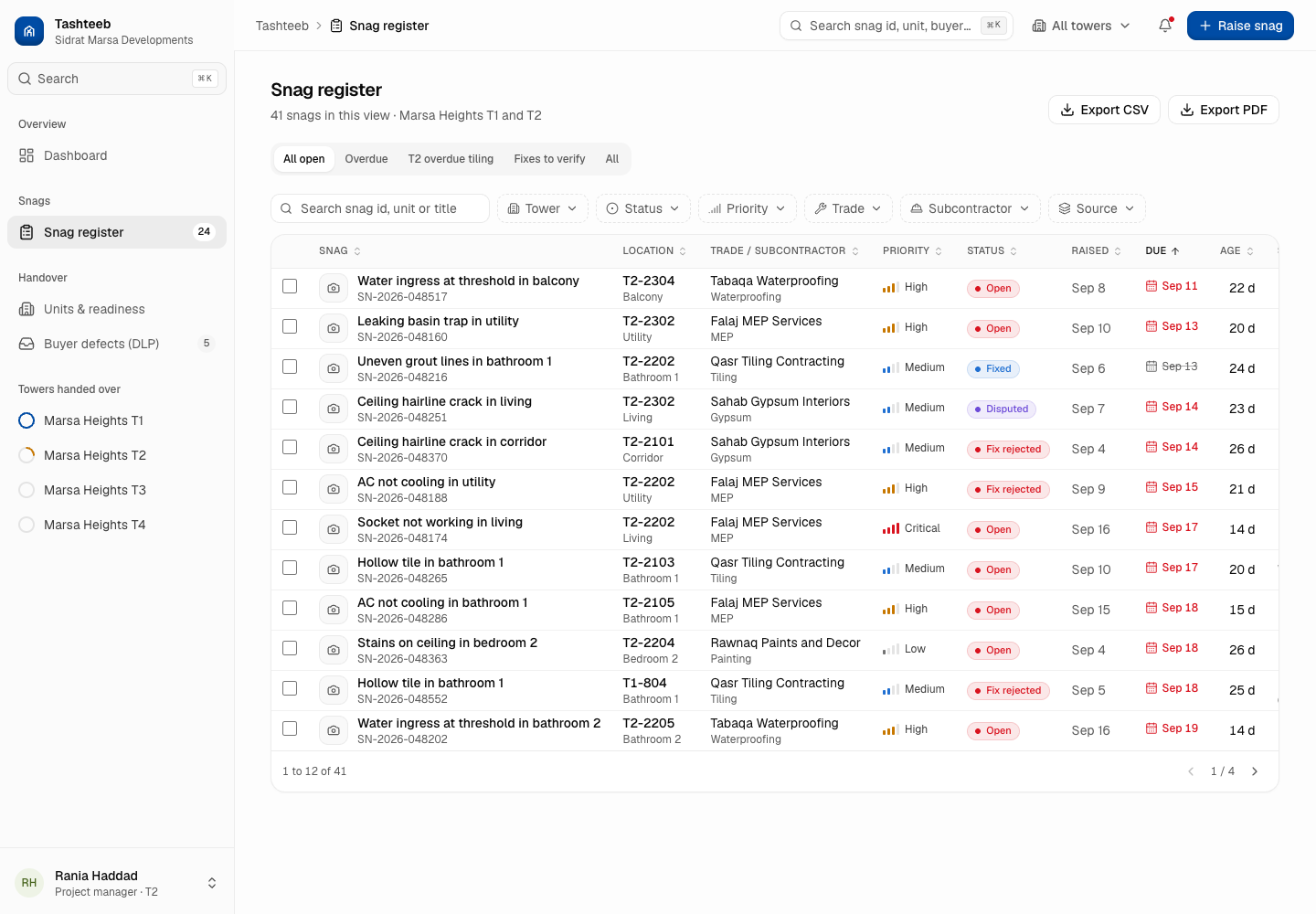 Tashteeb - Snagging, Inspections and Buyer Handover Platform screenshot 2