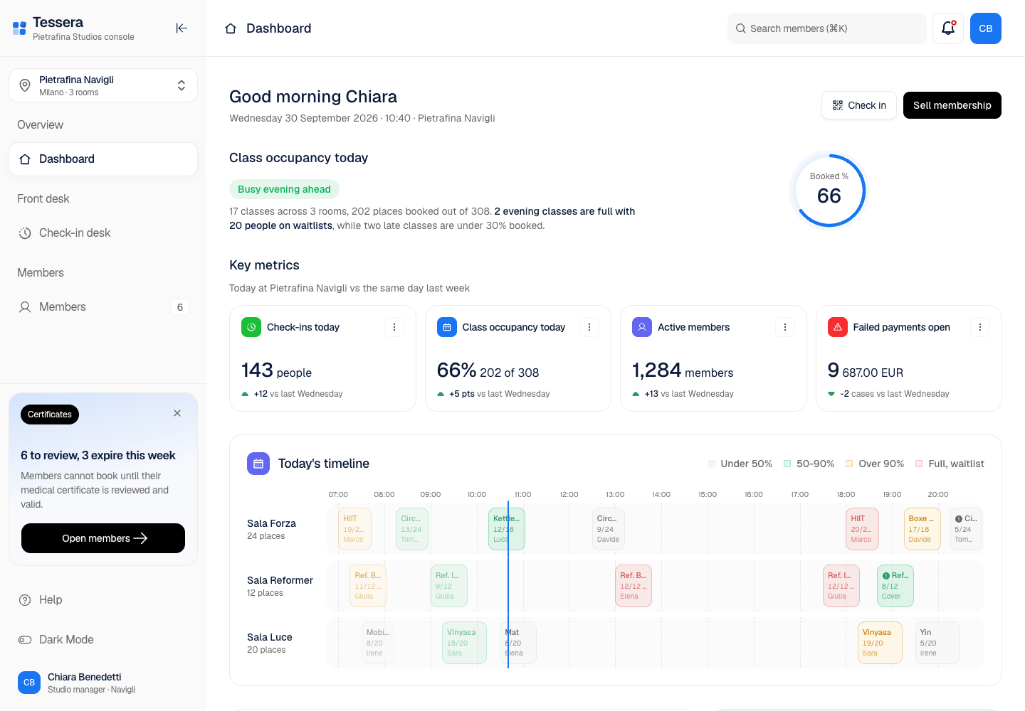 Tessera - Membership, Class Booking and QR Check-In for a Gym Chain