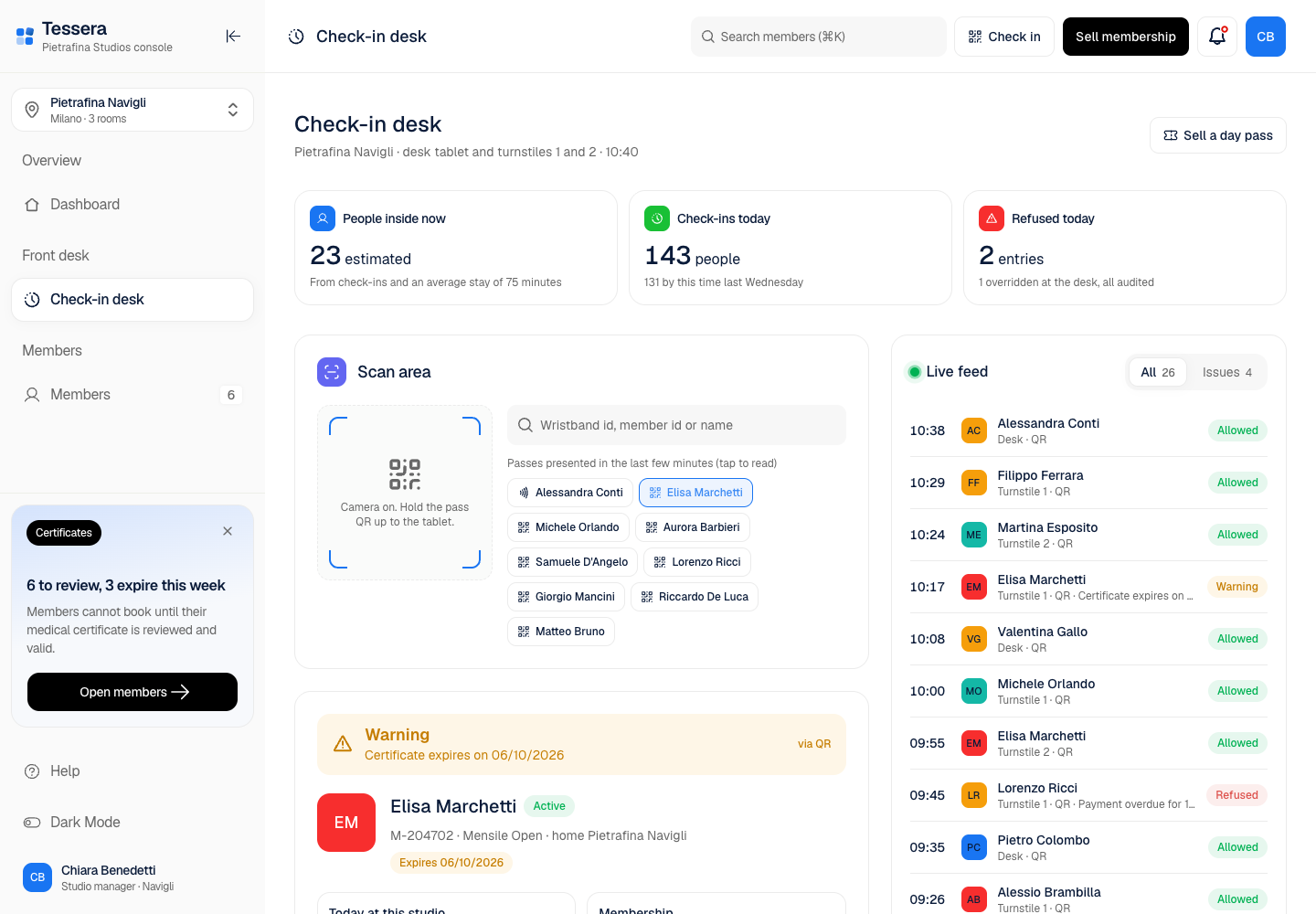 Tessera - Membership, Class Booking and QR Check-In for a Gym Chain screenshot 2