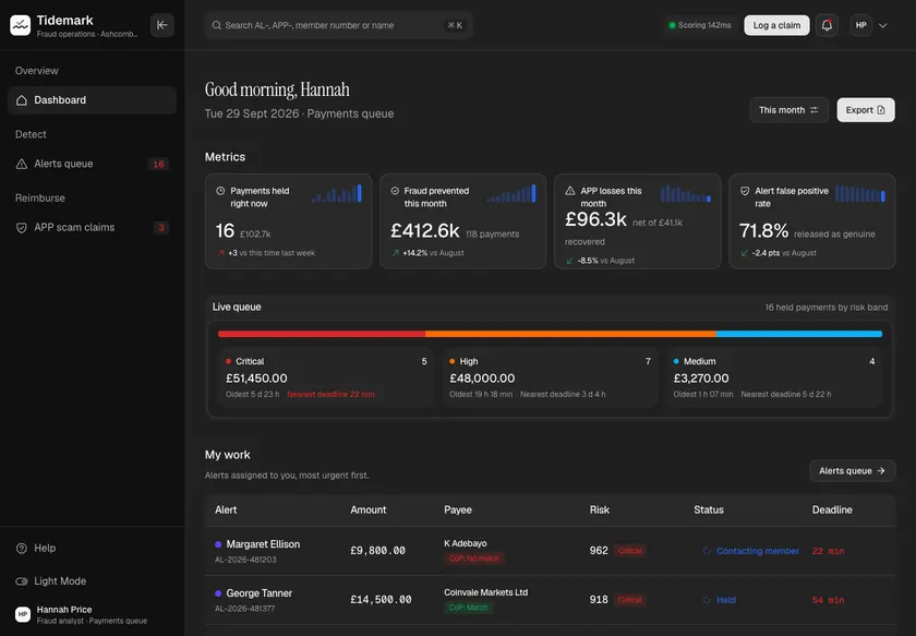 Tidemark - Fraud Detection and APP Scam Reimbursement Dashboard