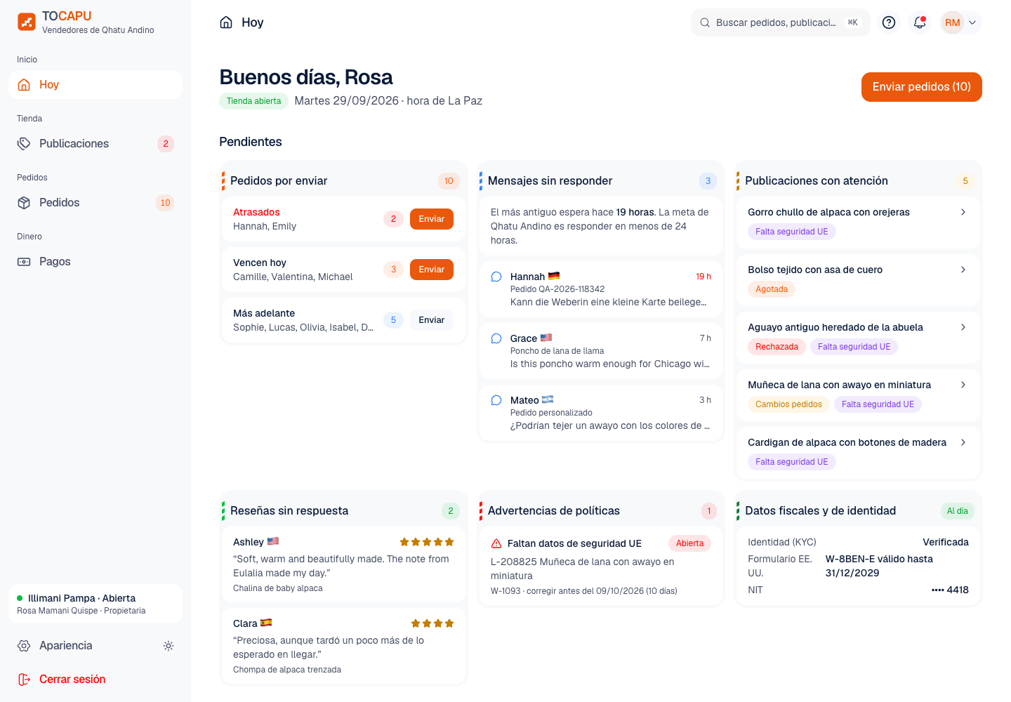 Tocapu - Mobile-First Seller Dashboard for an Andean Artisan Marketplace