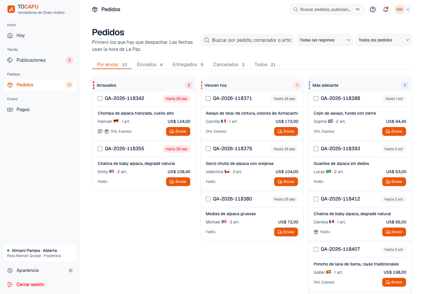 Tocapu - Mobile-First Seller Dashboard for an Andean Artisan Marketplace screenshot 2
