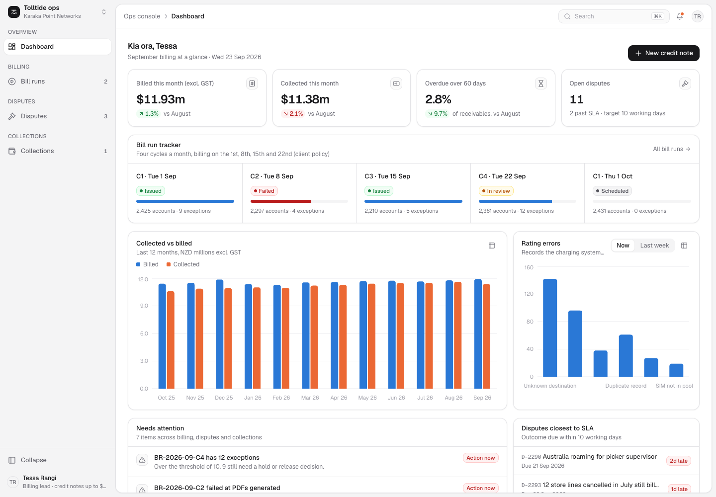 Tolltide - Business Billing and Usage Platform with Checked Bill Runs and Fair Collections