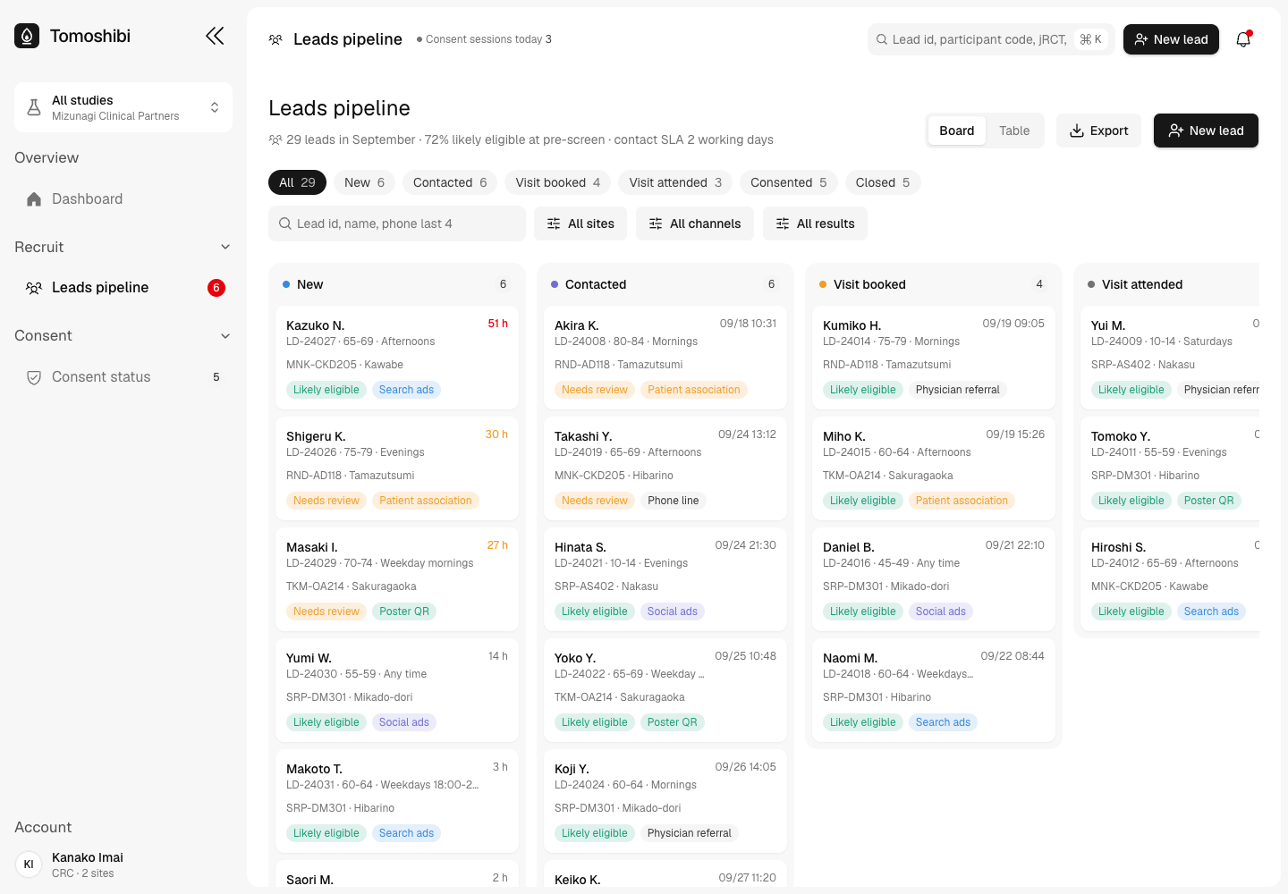 Tomoshibi - Trial Recruitment and eConsent Platform for a Japanese SMO screenshot 2