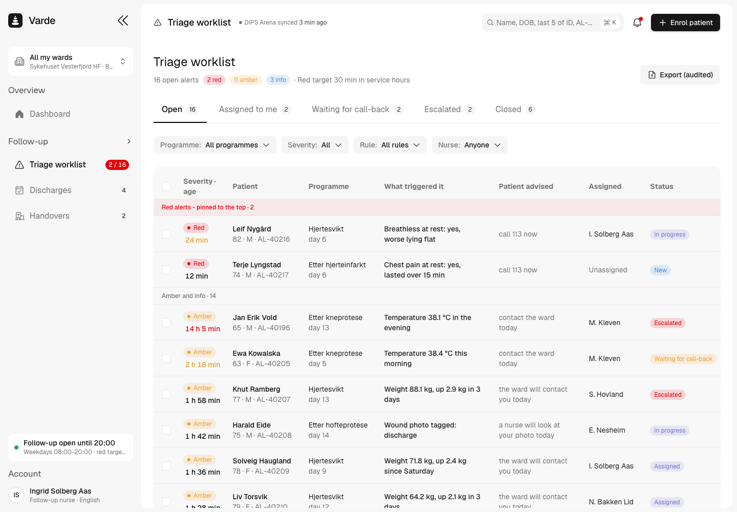 Varde - Discharge Follow-up Platform with Nurse Triage and Municipal Handover screenshot 2