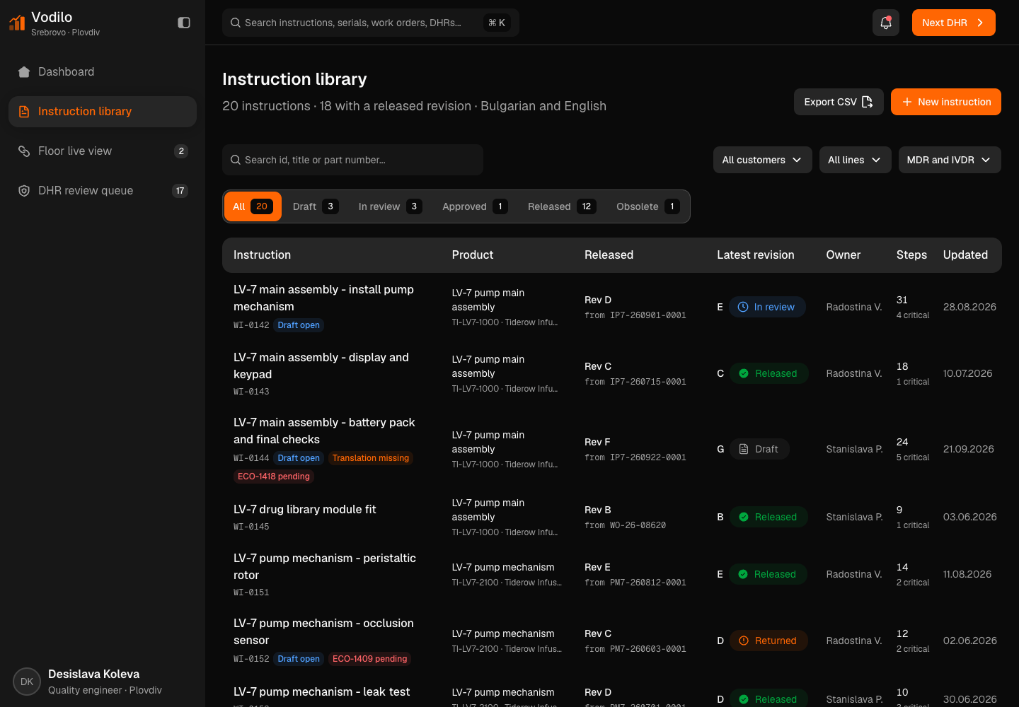 Vodilo - Digital Work Instructions That Build the Device History Record screenshot 2