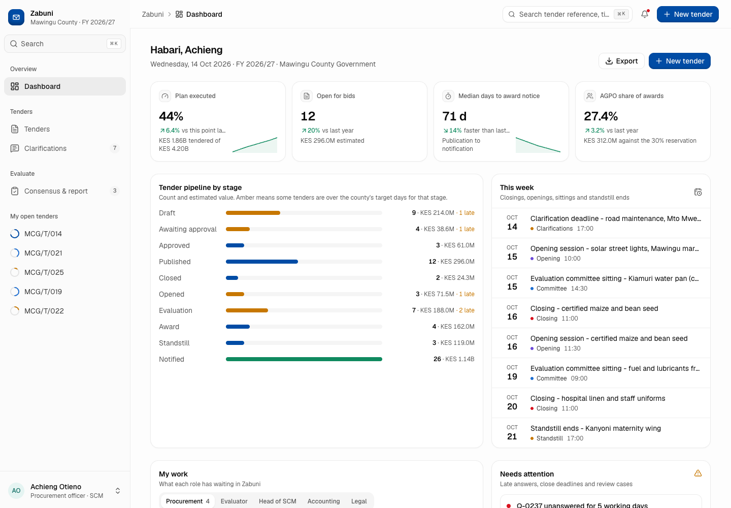 Zabuni - Tender Management System with a Tender File Ready for Review