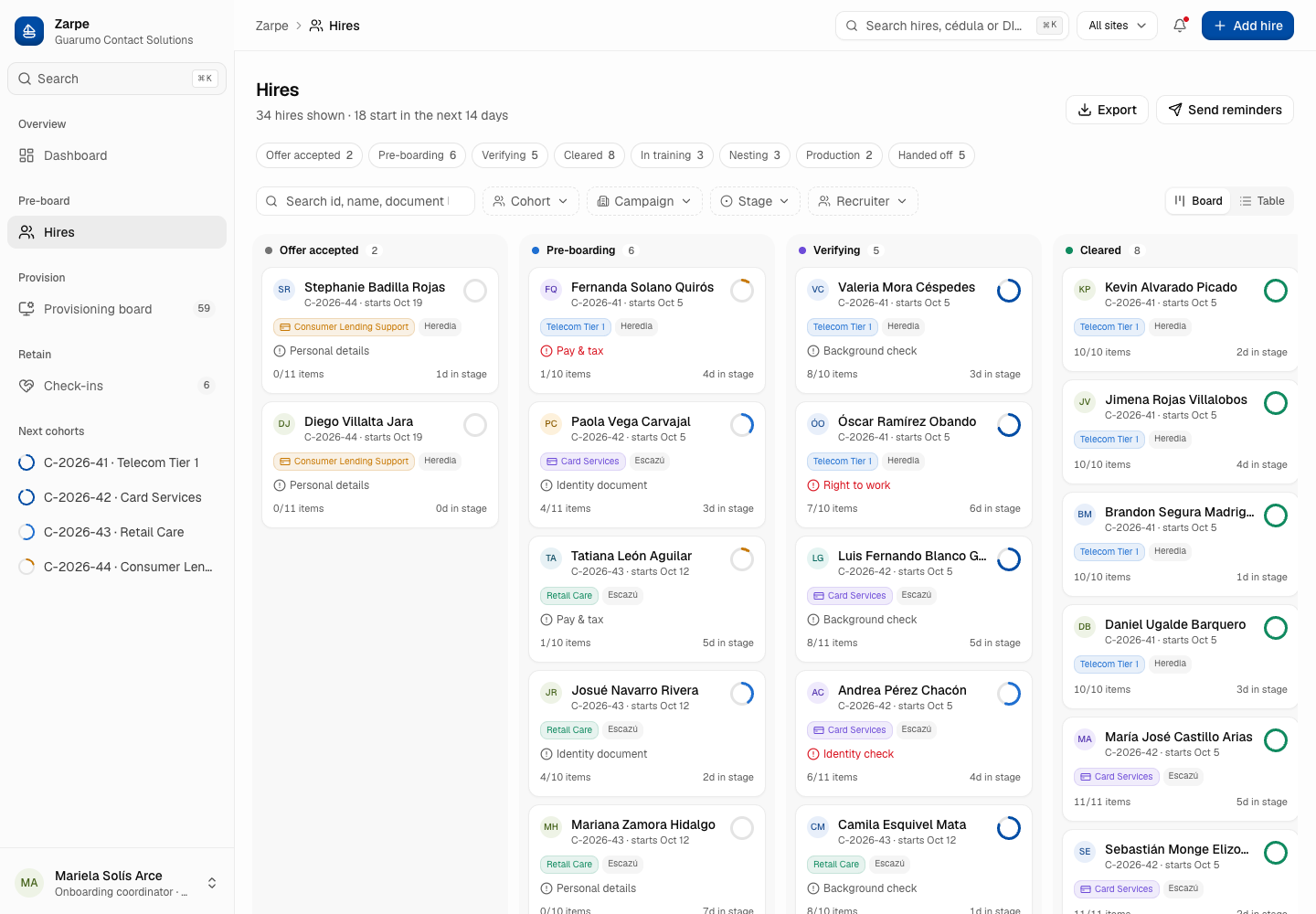Zarpe - Employee Onboarding Platform for a Contact-Centre BPO screenshot 2